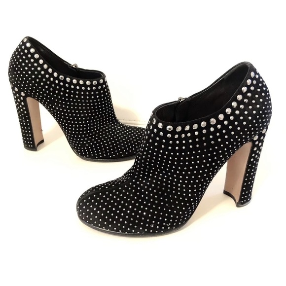 Prada Studded High Heel Ankle Boots in Black Suede Size 40 - Picture 2 of 12